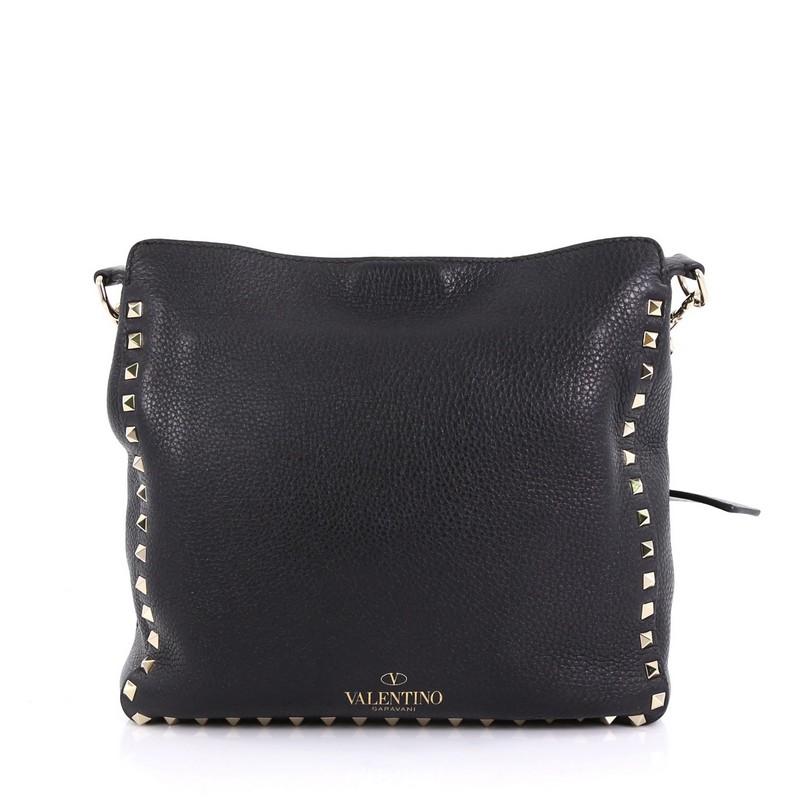 Black Valentino Rockstud Flip Lock Messenger Bag Leather Medium
