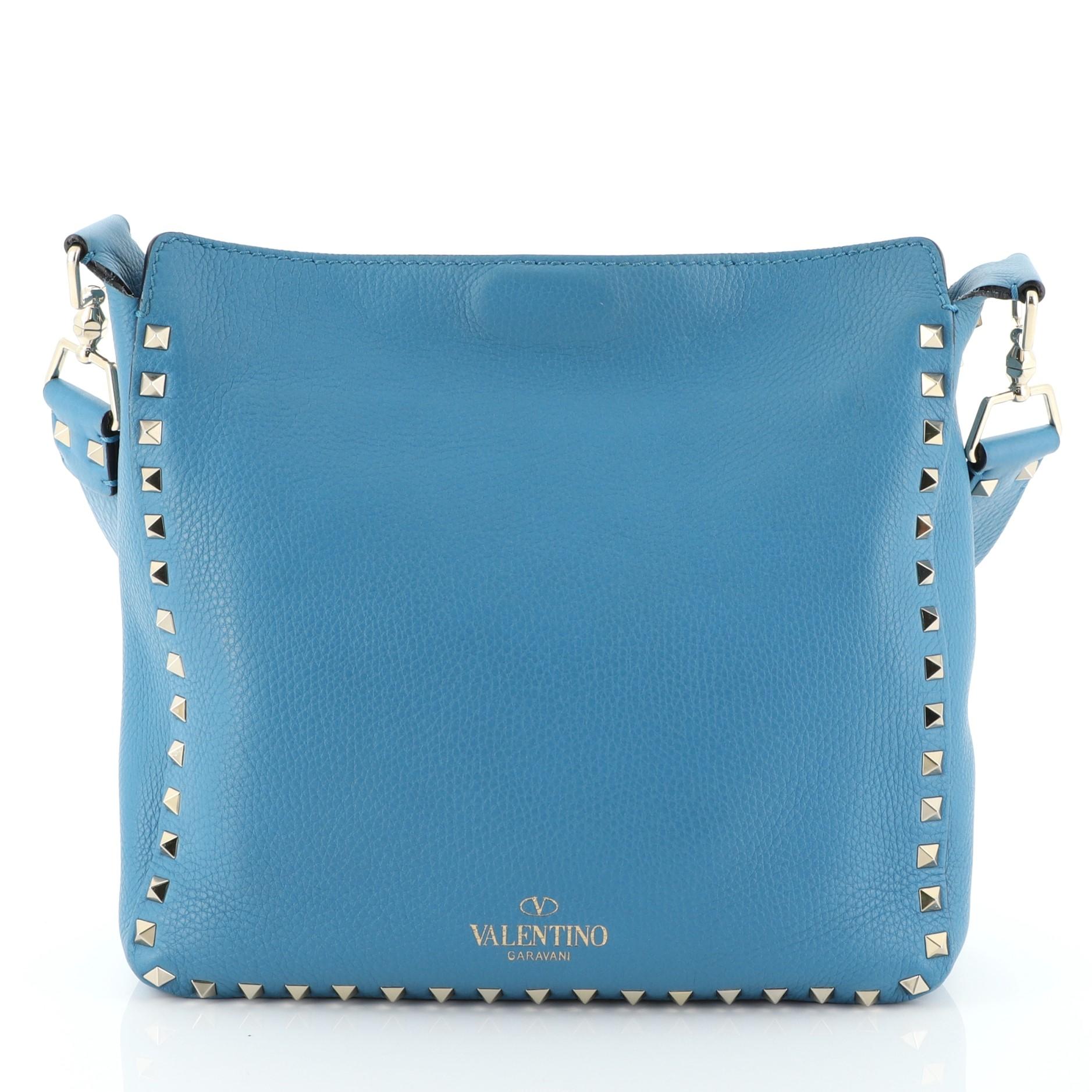 Blue Valentino Rockstud Flip Lock Messenger Bag Leather Small