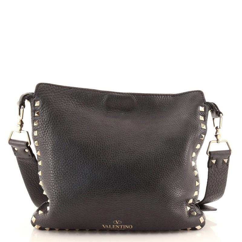 Black Valentino Rockstud Flip Lock Messenger Bag Leather Small