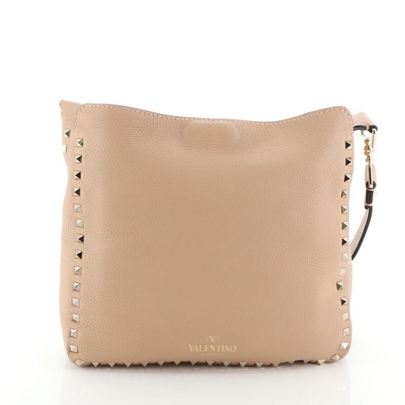 Beige Valentino Rockstud Flip Lock Messenger Bag Leather Small