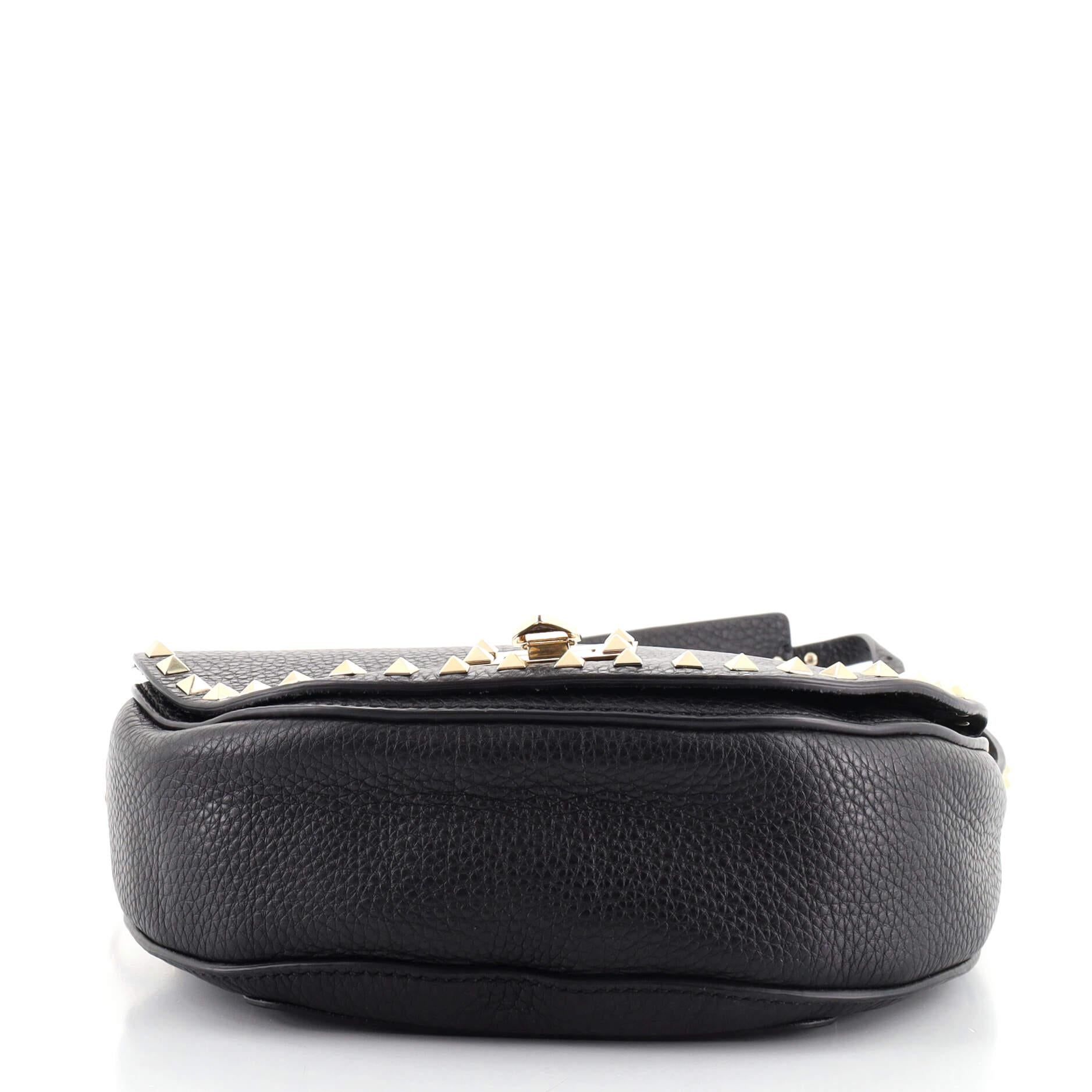 Black Valentino Rockstud Flip Lock Saddle Bag Leather Small