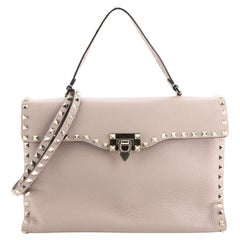 Valentino Rockstud Flip Lock Top Handle Bag Leather Medium
