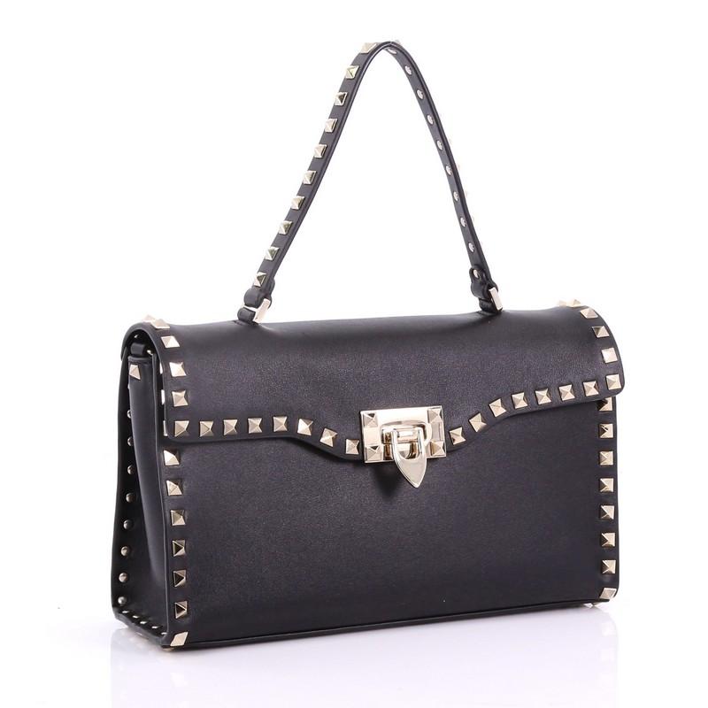 Black Valentino Rockstud Flip Lock Top Handle Bag Leather Small