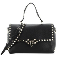 Valentino Rockstud Flip Lock Top Handle Bag Leather Small