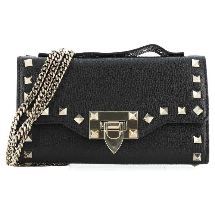 Valentino Rockstud Spike Wallet on Chain Quilted Leather Small at ...