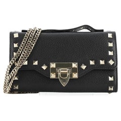 Valentino Rockstud Fliplock Wallet on Chain Leather