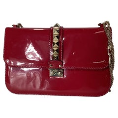 Valentino Rockstud Glam Lock Flap Bag in Red Patent Leather