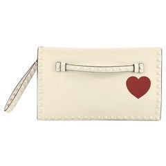 Valentino Rockstud Heart Flap Clutch Printed Leather