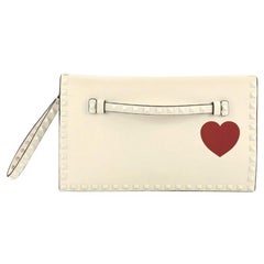 Valentino Rockstud Heart Flap Clutch Printed Leather