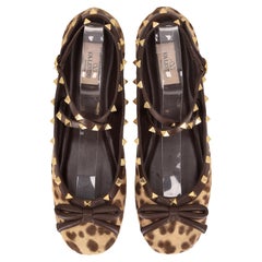 Valentino Rockstud Leather-Trimmed Leopard Pony-Hair Ballet Flats