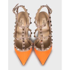 Valentino Rockstud Leather Vibrant Orange Pumps Sz. 35