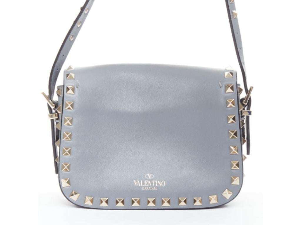 VALENTINO Rockstud light blue silver studs turnlock crossbody shoulder bag in vendita 1