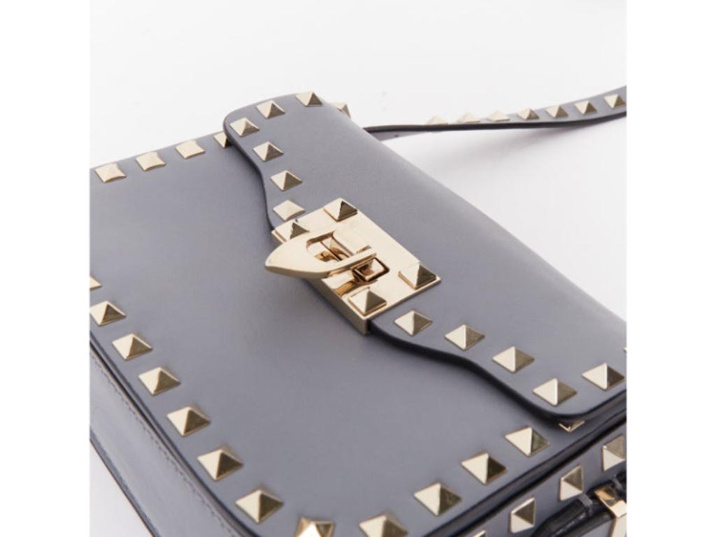 VALENTINO Rockstud light blue silver studs turnlock crossbody shoulder bag in vendita 3