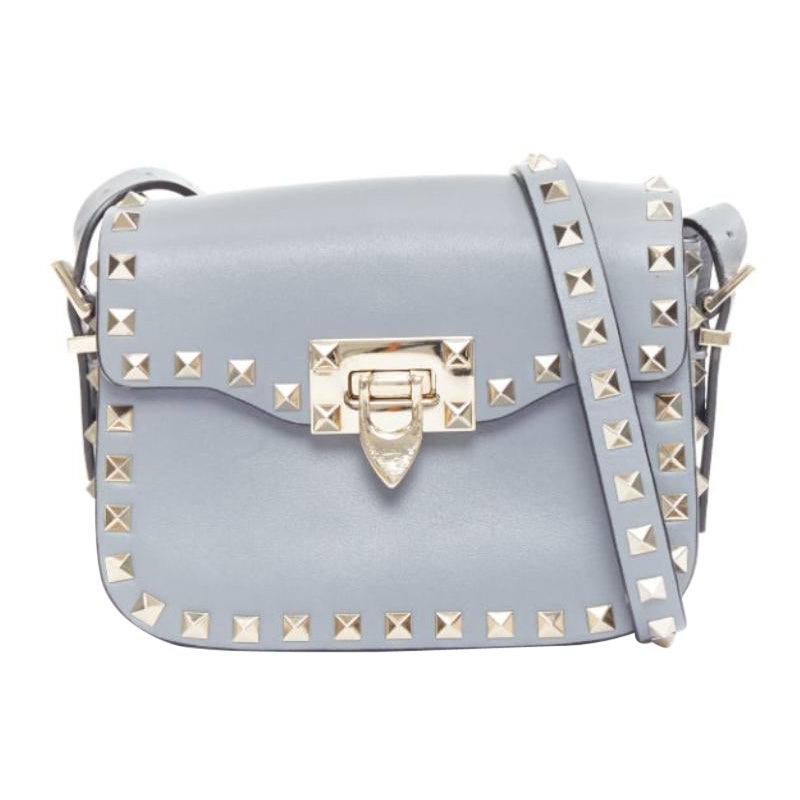 VALENTINO Rockstud light blue silver studs turnlock crossbody shoulder bag