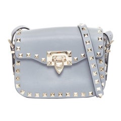 VALENTINO Rockstud light blue silver studs turnlock crossbody shoulder bag