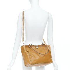 VALENTINO Rockstud Medium pebbled calfskin leather trapeze satchel tote bag