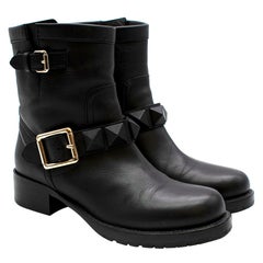 Valentino Rockstud Military Black Ankle Boots 37