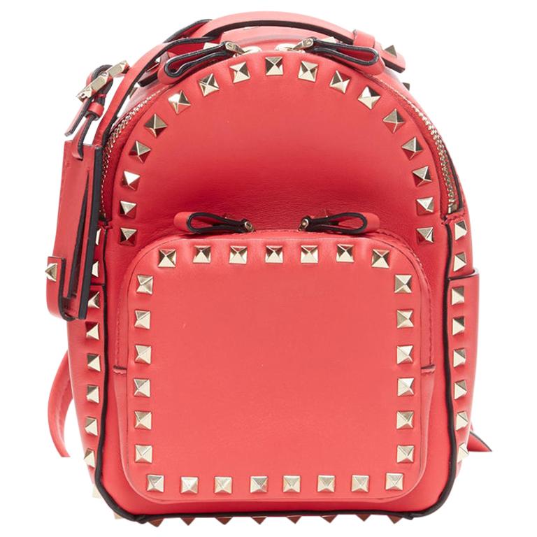 VALENTINO Rockstud Mini pink calf leather gold pyramid spike stud small  backpack at 1stDibs