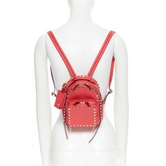 VALENTINO Rockstud Mini pink calf leather gold pyramid spike stud small backpack