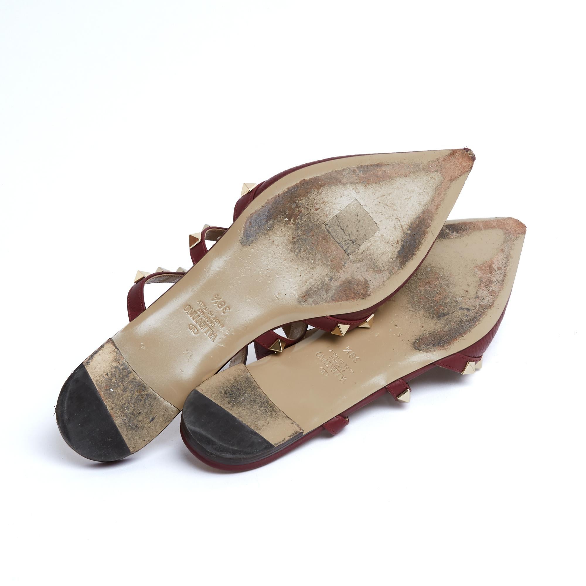 Women's Valentino Rockstud Mules EU38.5 Dark Red Leather Flats Shoes UK5.5 US8 For Sale