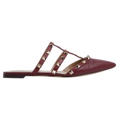Valentino Rockstud Mules EU38.5 Dark Red Leather Flats Shoes UK5.5 US8