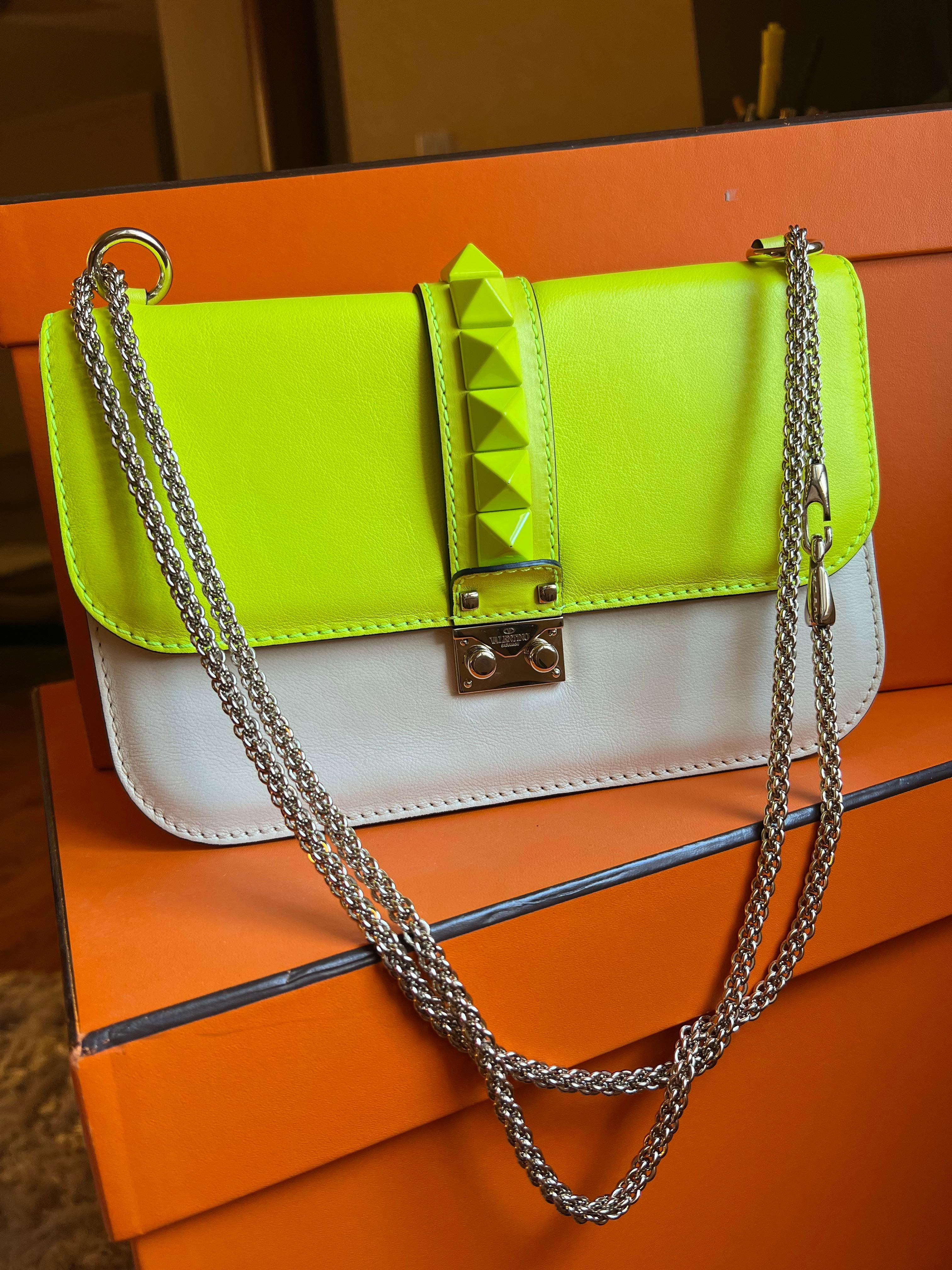 Green Valentino Rockstud Neon bag For Sale