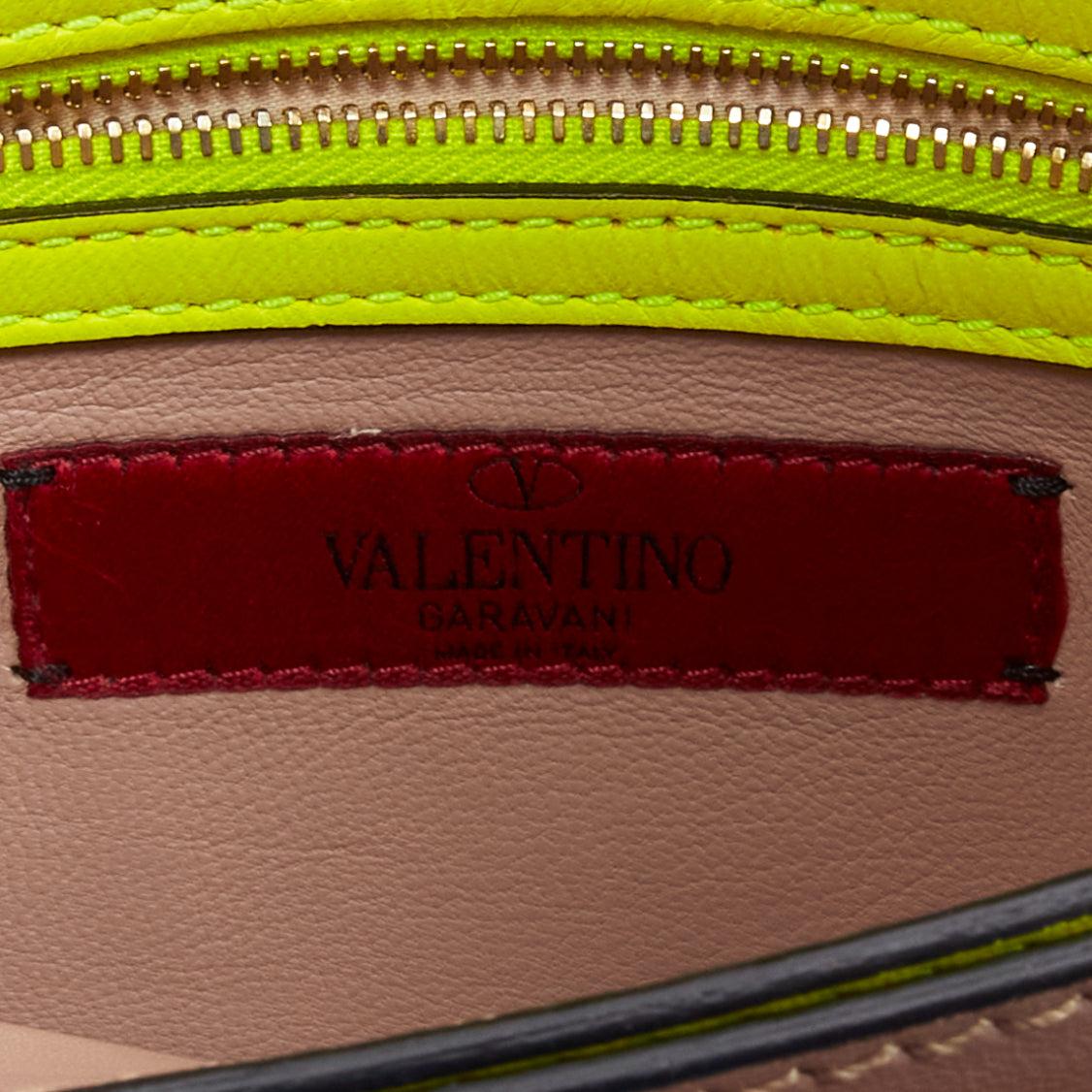 VALENTINO Rockstud neon yellow studded leather flap wristlet clutch bag 7
