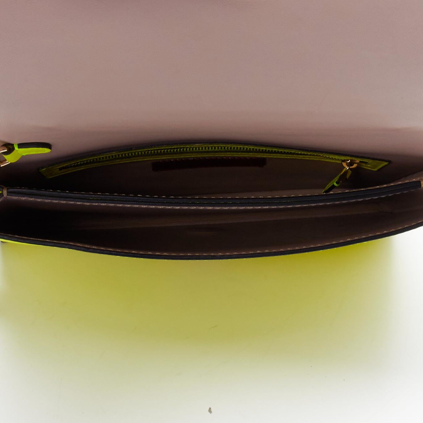 VALENTINO Rockstud neon yellow studded leather flap wristlet clutch bag 6