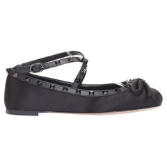 VALENTINO Rockstud nero black satin leather studded cross ballet flats EU37.5