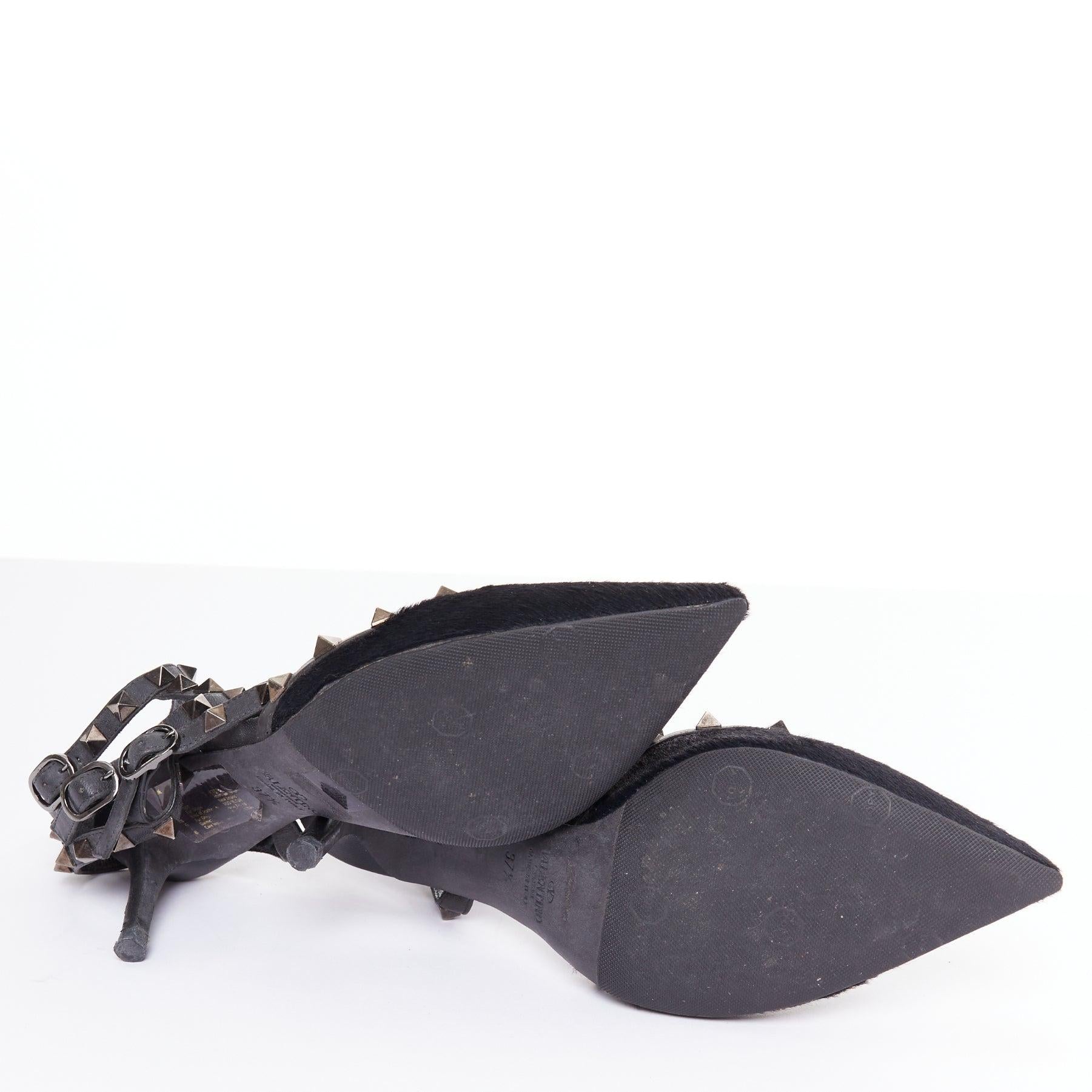 Valentino Rockstud Noir nero crine argento borchie a punta gabbia sandali EU37.5 in vendita 6