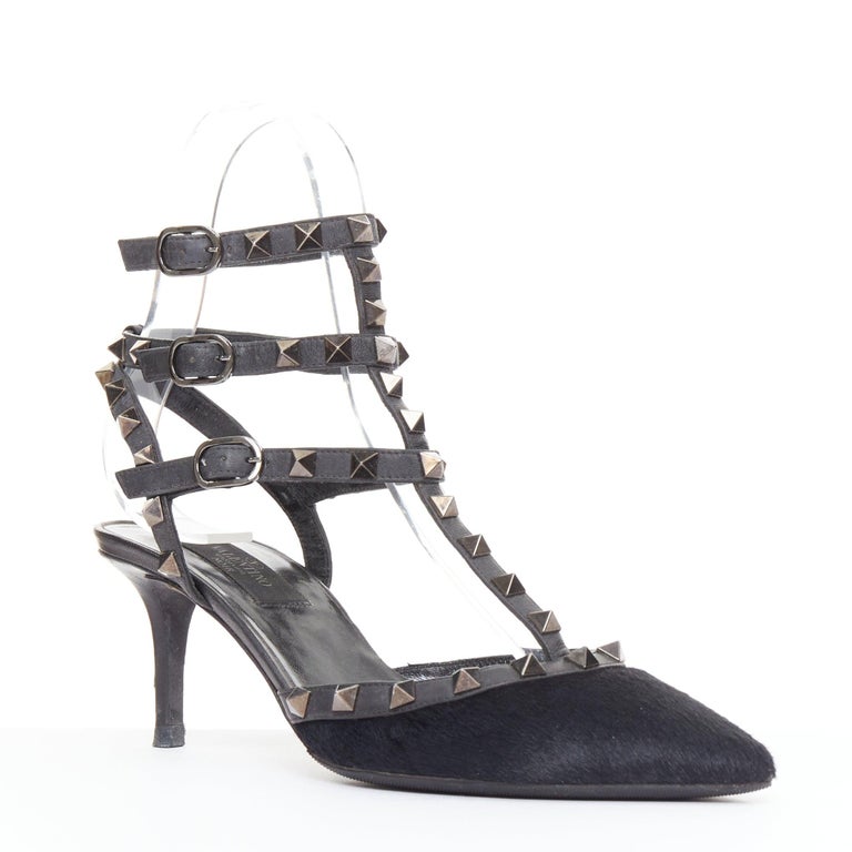 VALENTINO Rockstud Noir schwarz Rosshaar Silber Nieten spitze