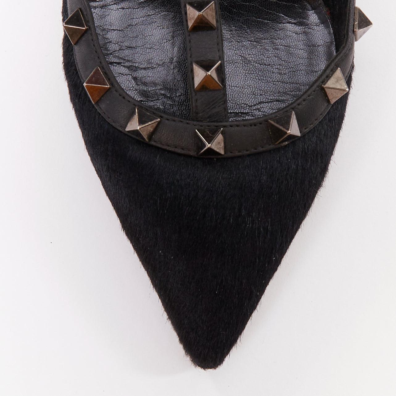 Valentino Rockstud Noir nero crine argento borchie a punta gabbia sandali EU37.5 in vendita 1