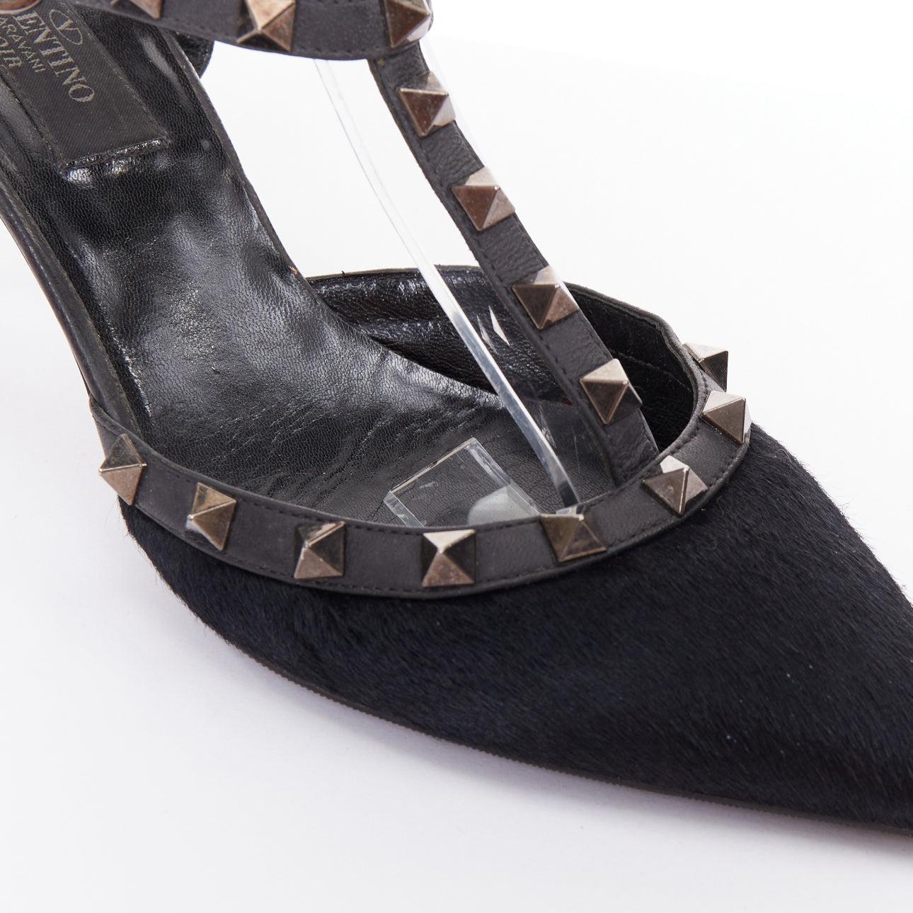 Valentino Rockstud Noir nero crine argento borchie a punta gabbia sandali EU37.5 in vendita 2