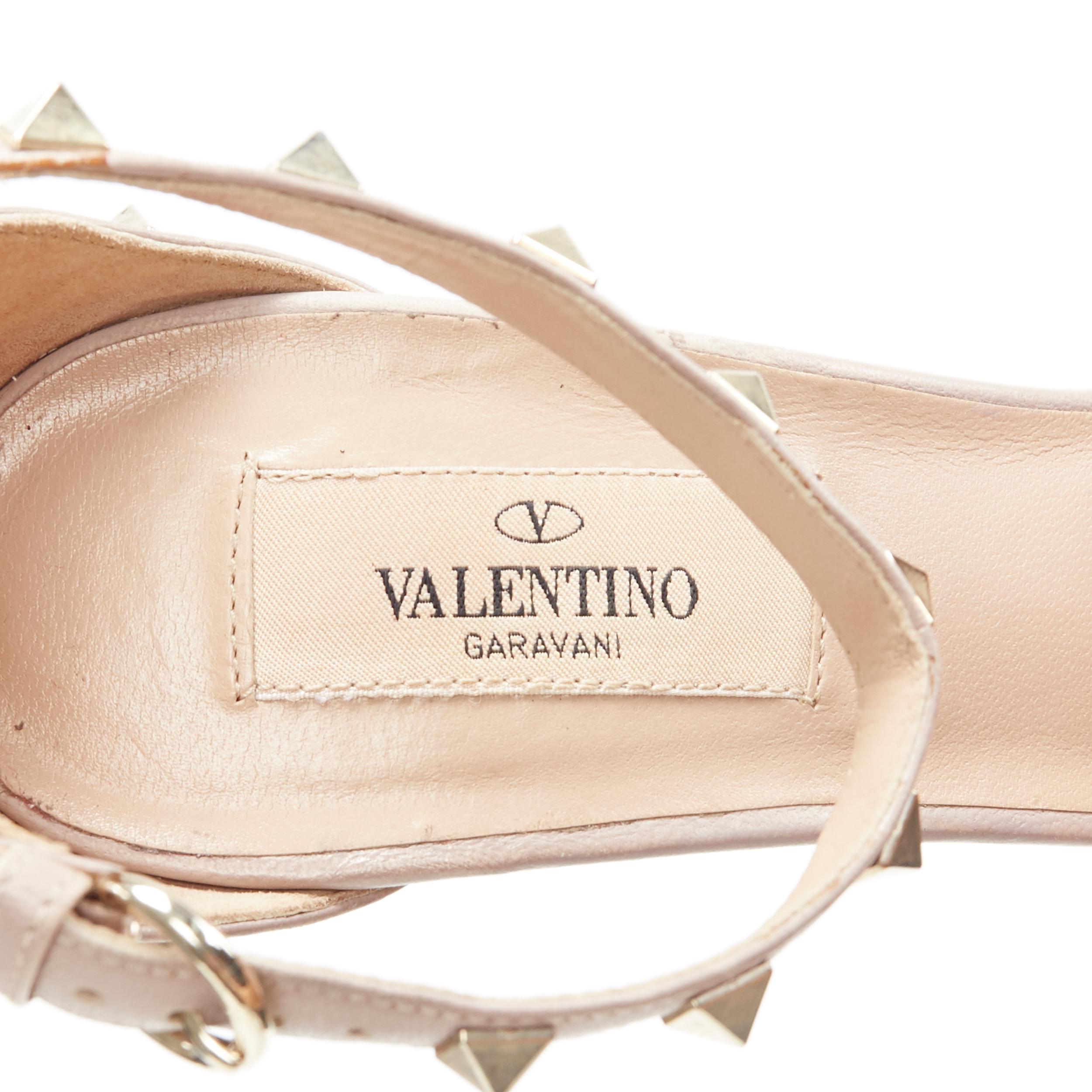 VALENTINO Rockstud nude beige cuero oro tachonado peep  bomba con correa en el tobillo EU38 6