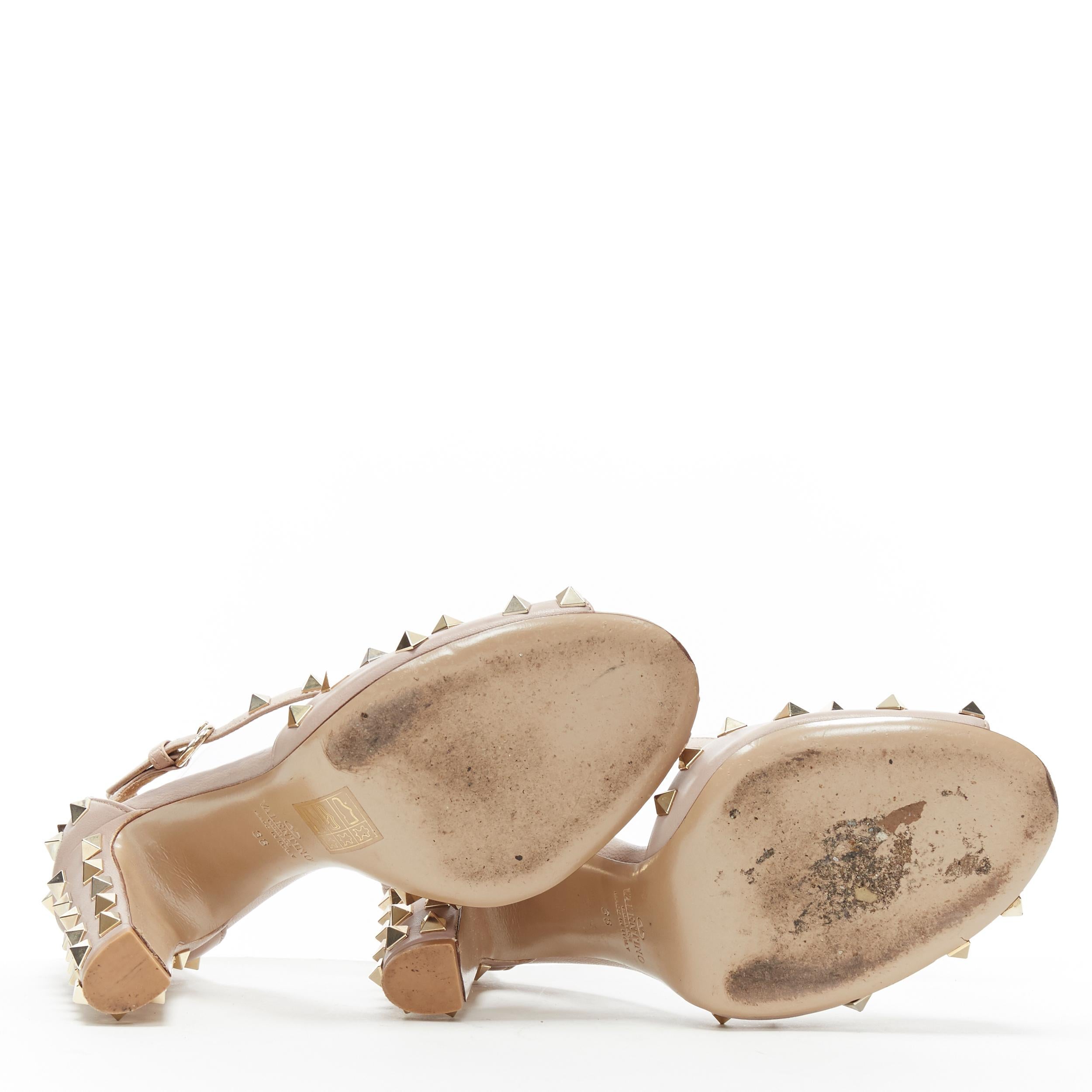 VALENTINO Rockstud nude beige cuero oro tachonado peep  bomba con correa en el tobillo EU38 2