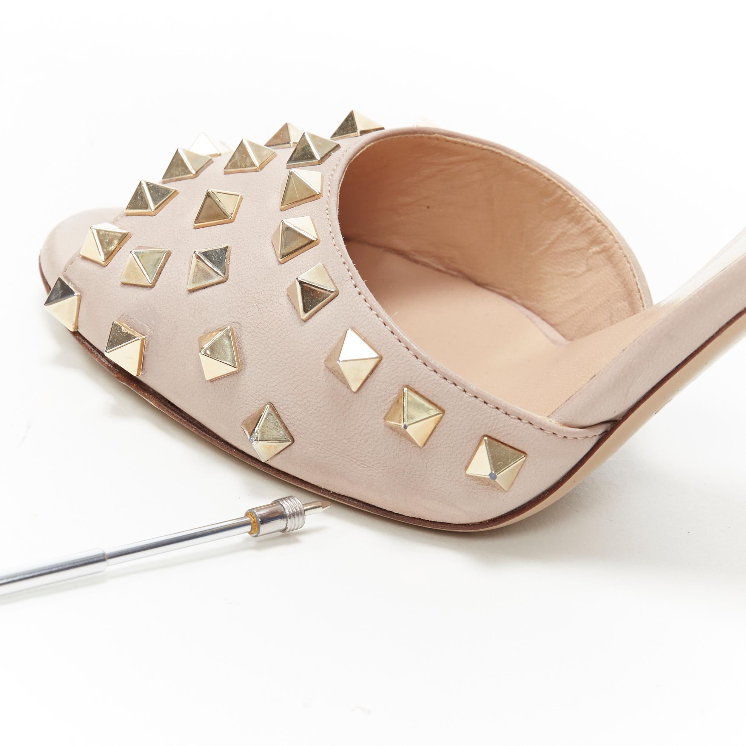 VALENTINO Rockstud nude beige cuero oro tachonado peep  bomba con correa en el tobillo EU38 4