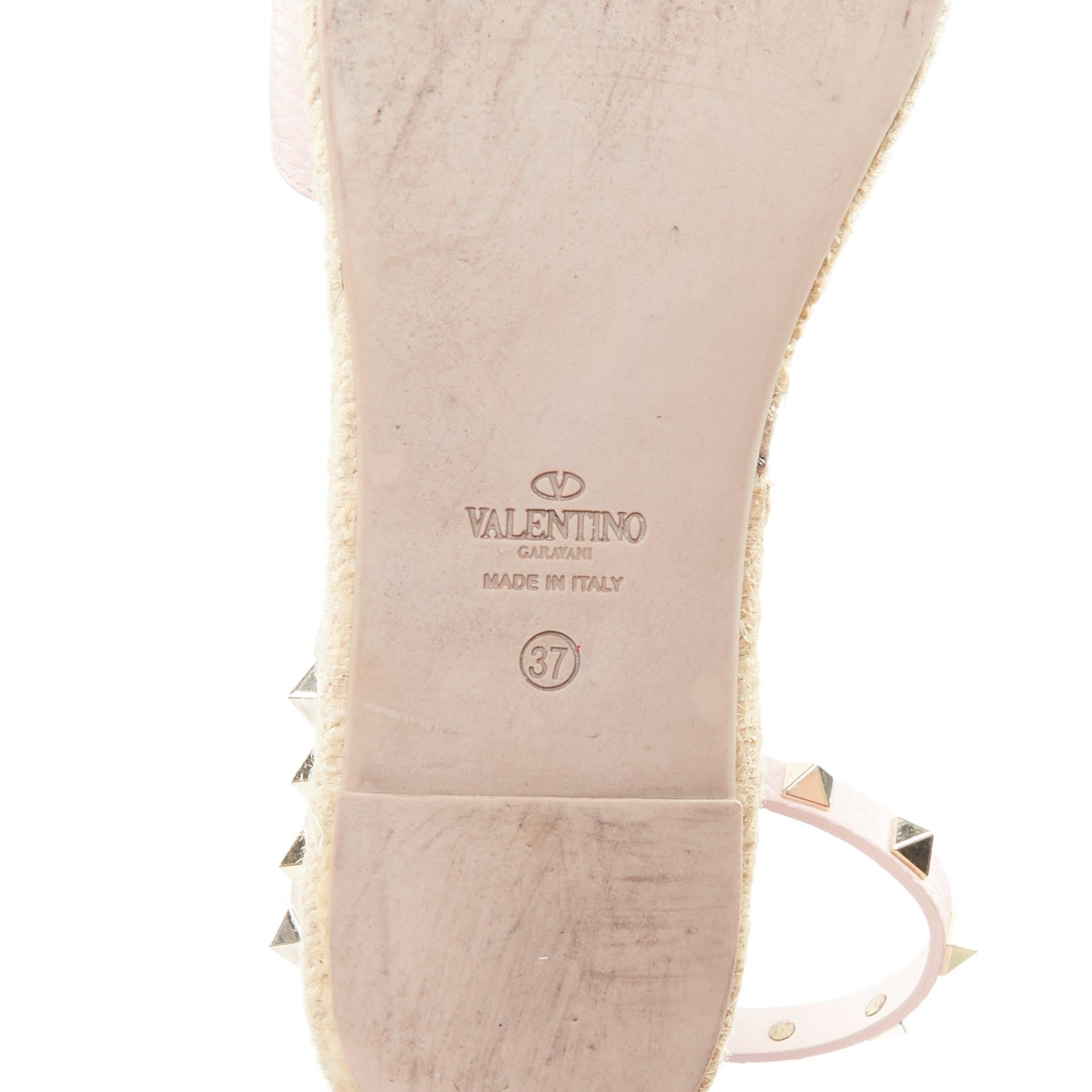 VALENTINO Rockstud pink leather gold studs espadrille sandals EU37 For Sale 6