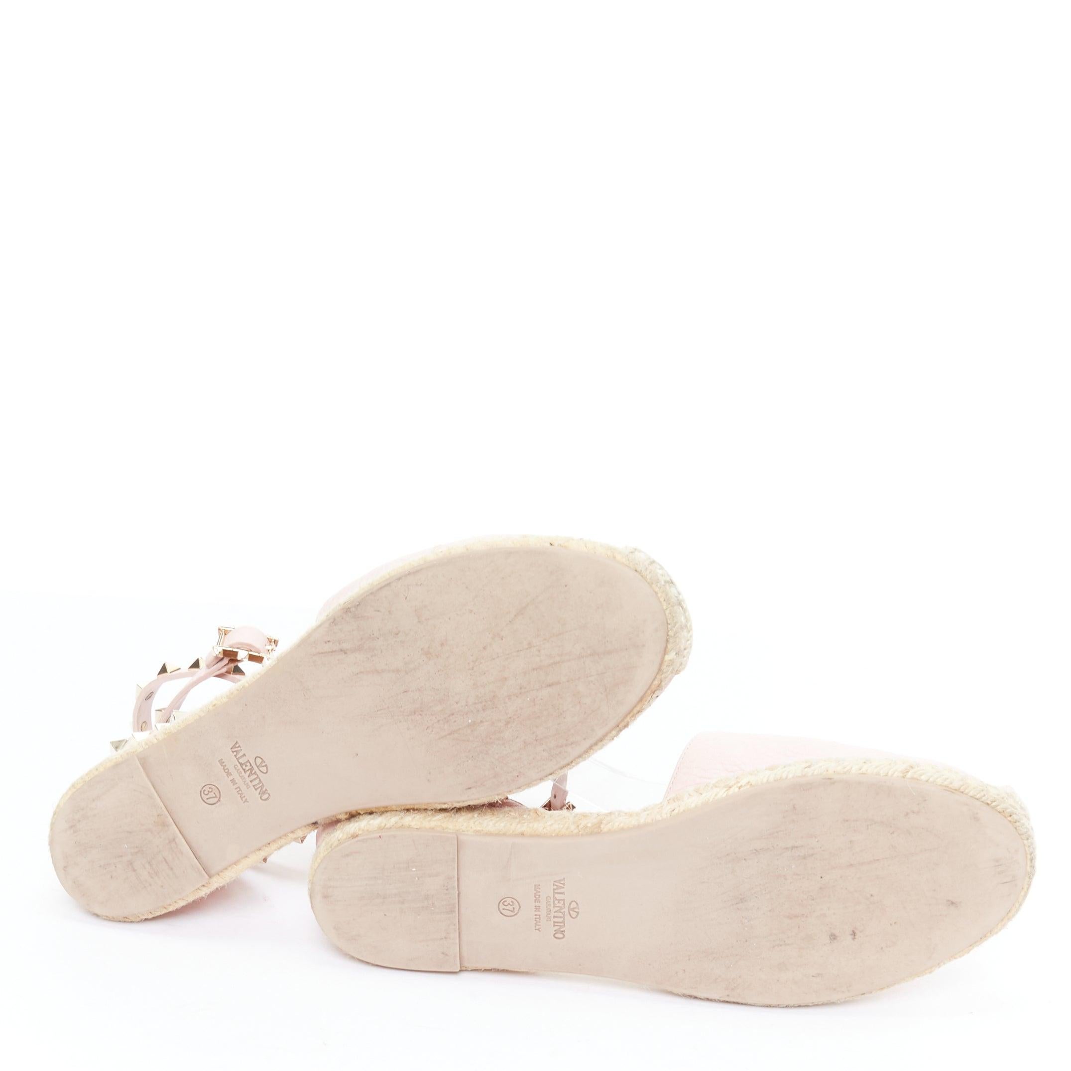 VALENTINO Rockstud pink leather gold studs espadrille sandals EU37 For Sale 7