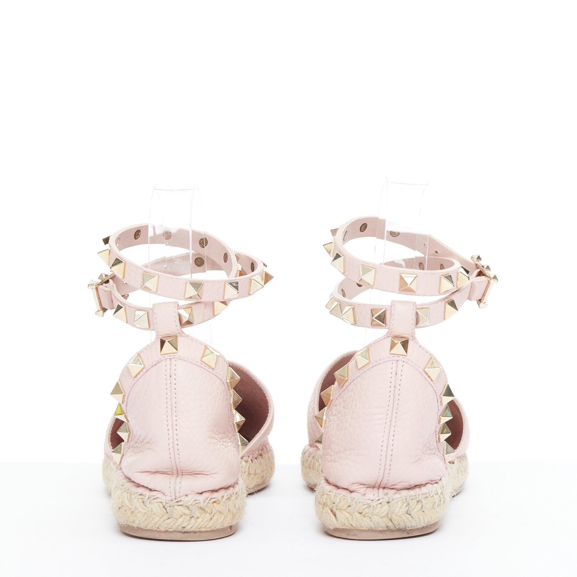 VALENTINO Rockstud pink leather gold studs espadrille sandals EU37 For Sale 1