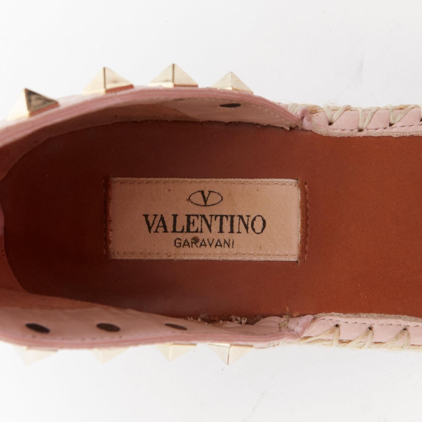 VALENTINO Rockstud pink leather gold studs espadrille sandals EU37 For Sale 5