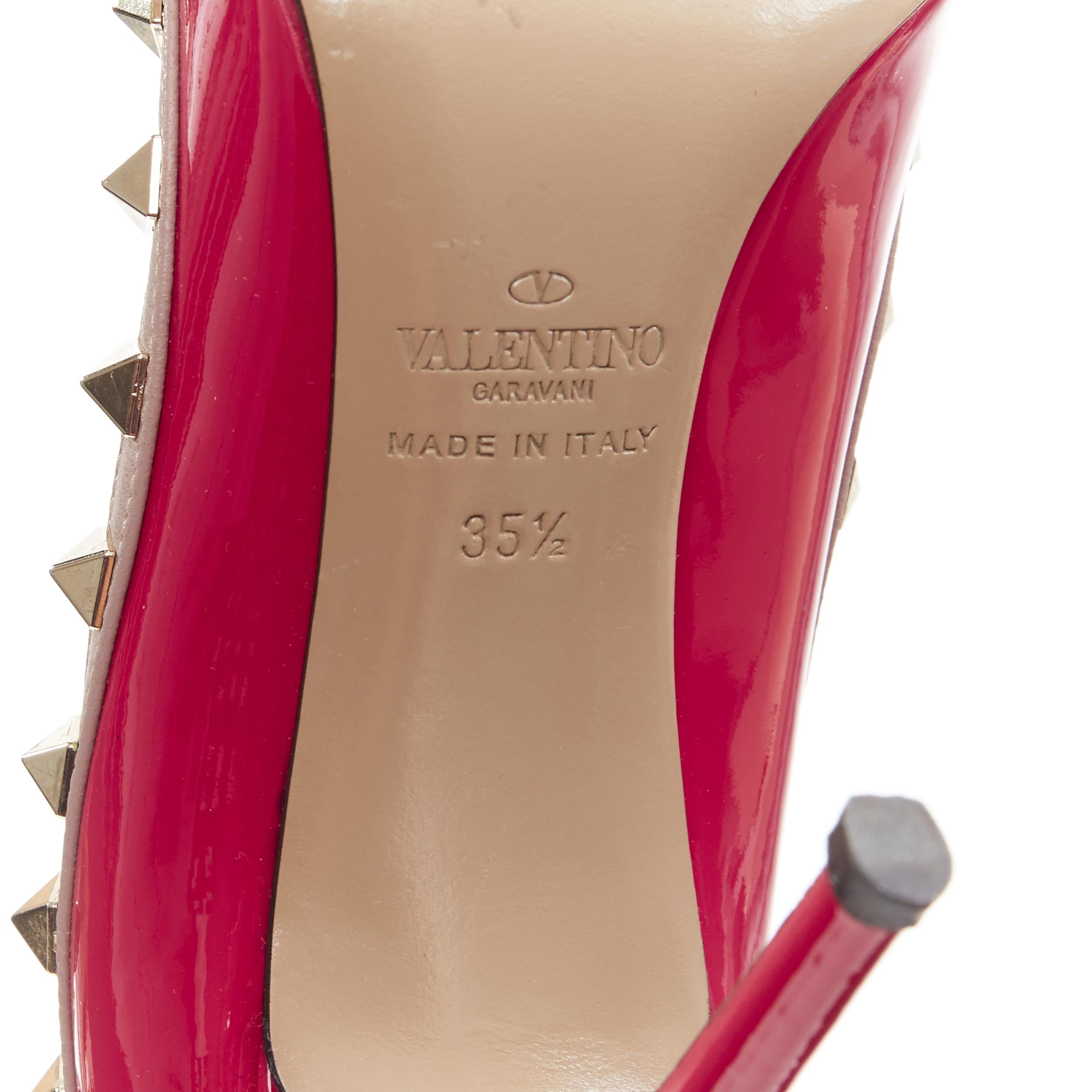 VALENTINO Rockstud pink patent pyramid stud trimmed pointy pigalle pump EU35.5 6