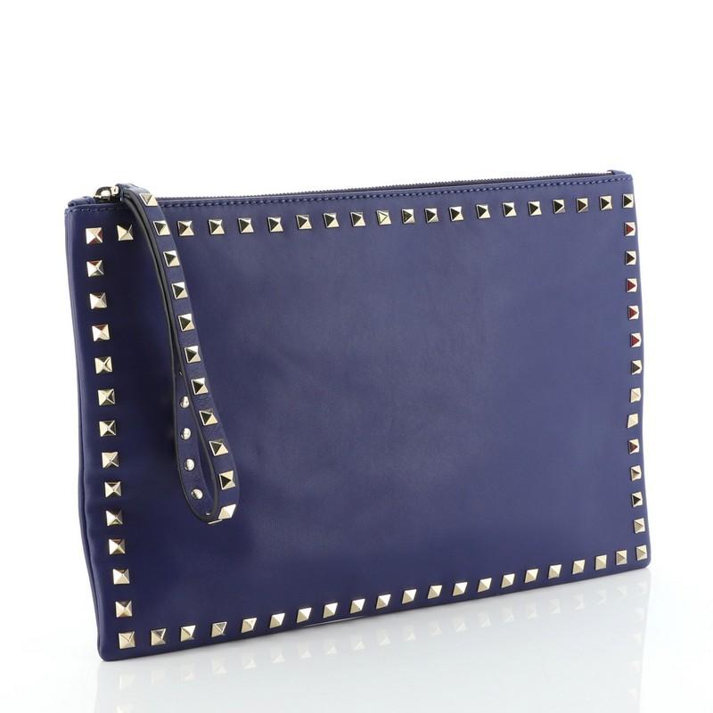 Purple Valentino Rockstud Pouch Leather Large