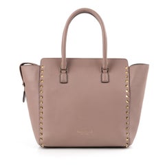 VALENTINO "Rockstud" Poudre Pink Calfskin Leather Studded Flip Lock Tote