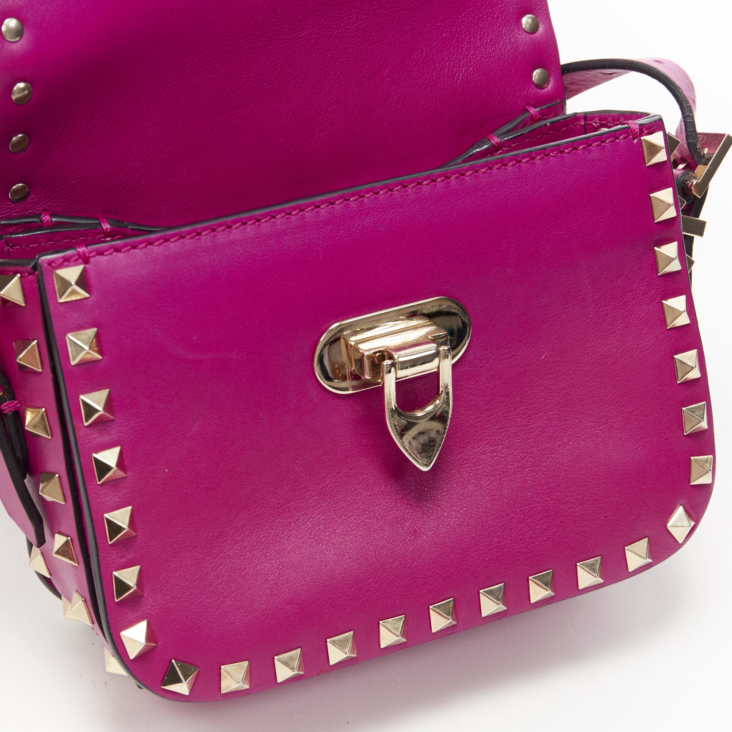 Pink VALENTINO Rockstud purple gold stud leather flap clash small shoulder bag