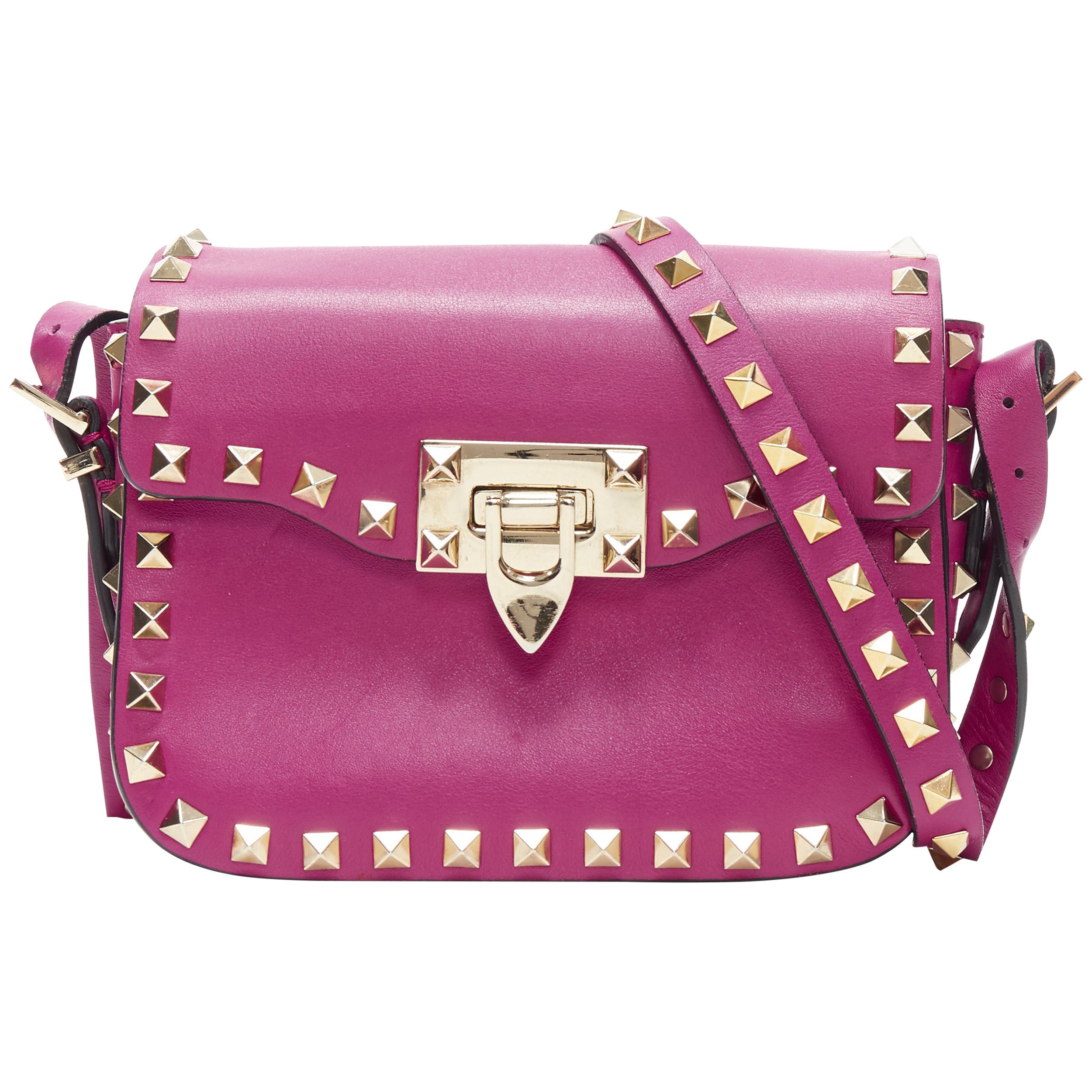 VALENTINO Rockstud purple gold stud leather flap clash small shoulder bag