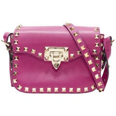 VALENTINO Rockstud purple gold stud leather flap clash small shoulder bag