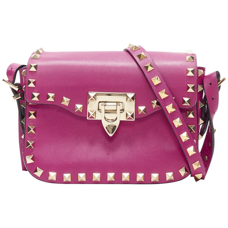 VALENTINO Rockstud purple gold stud leather flap clash small shoulder bag  at 1stDibs | purple valentino bag