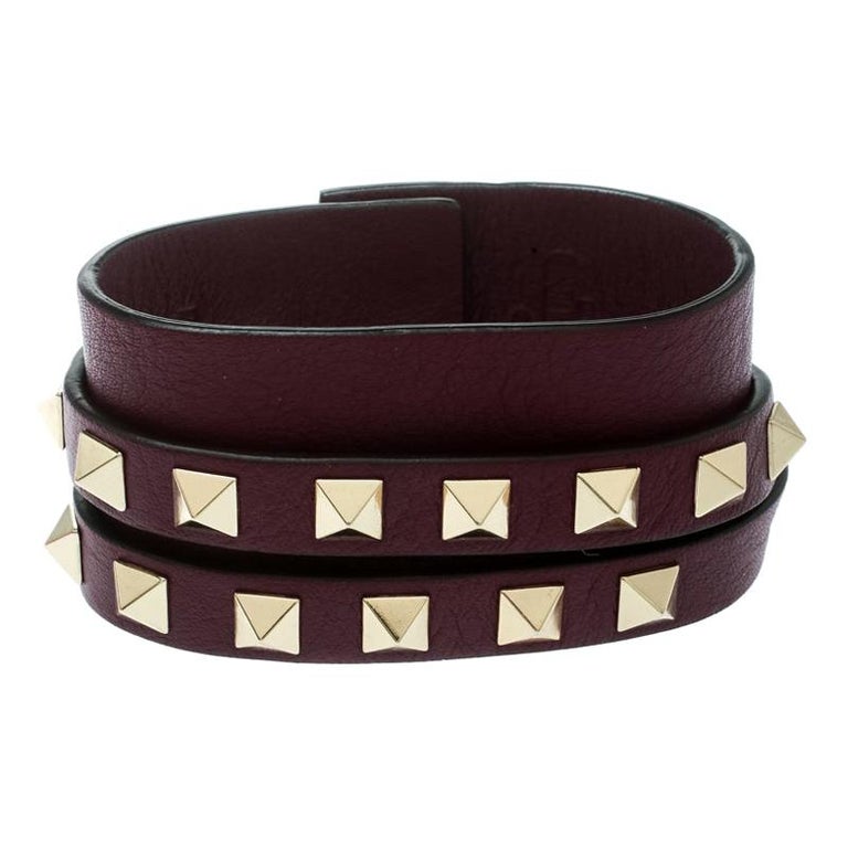 Valentino Rockstud Leather Gold Tone Double Wrap Cuff Bracelet For Sale at 1stDibs | cuff bracelet, valentino wrap belt, valentino wrap bracelet