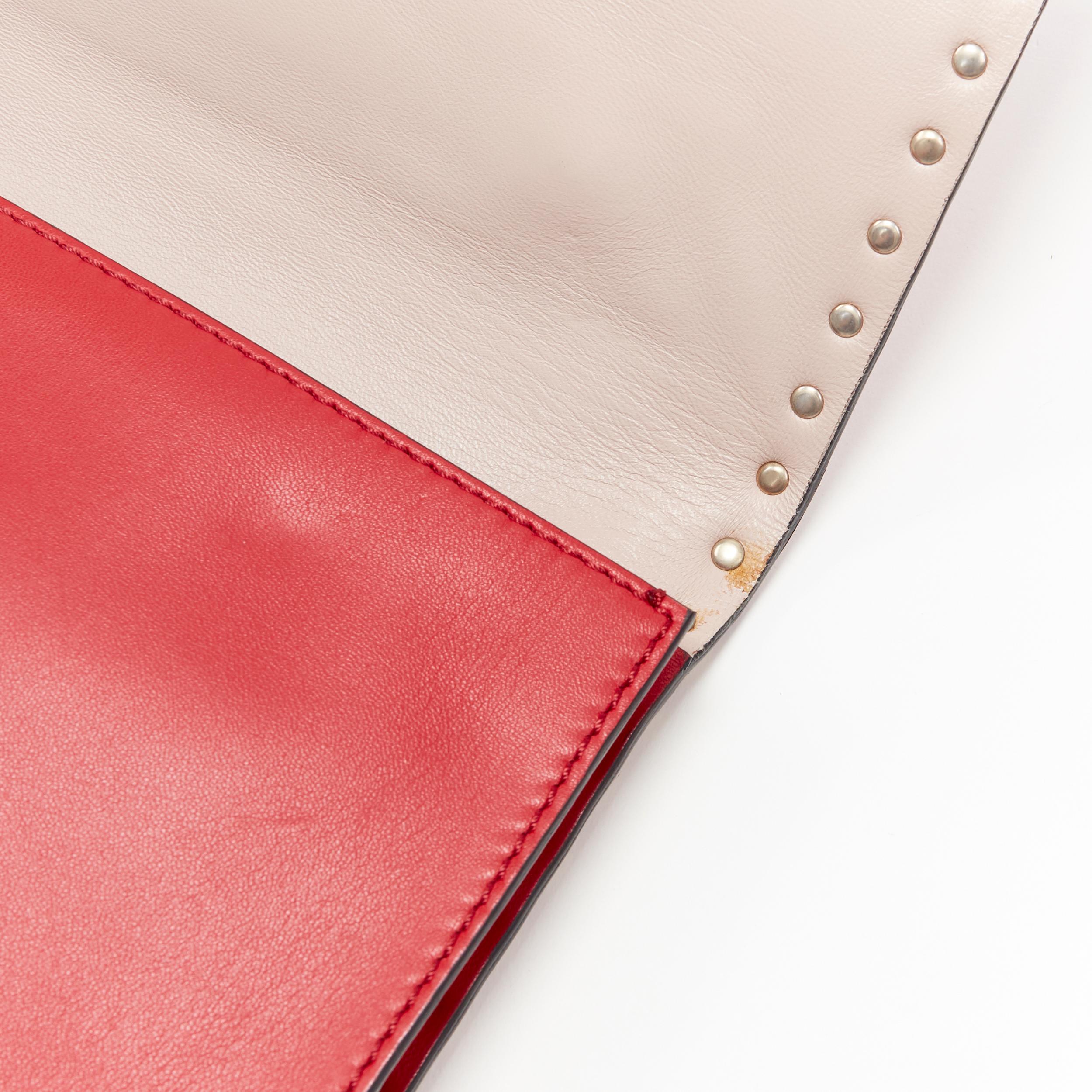 VALENTINO Rockstud red leather gold studded bordered wristlet flap clutch bag 3