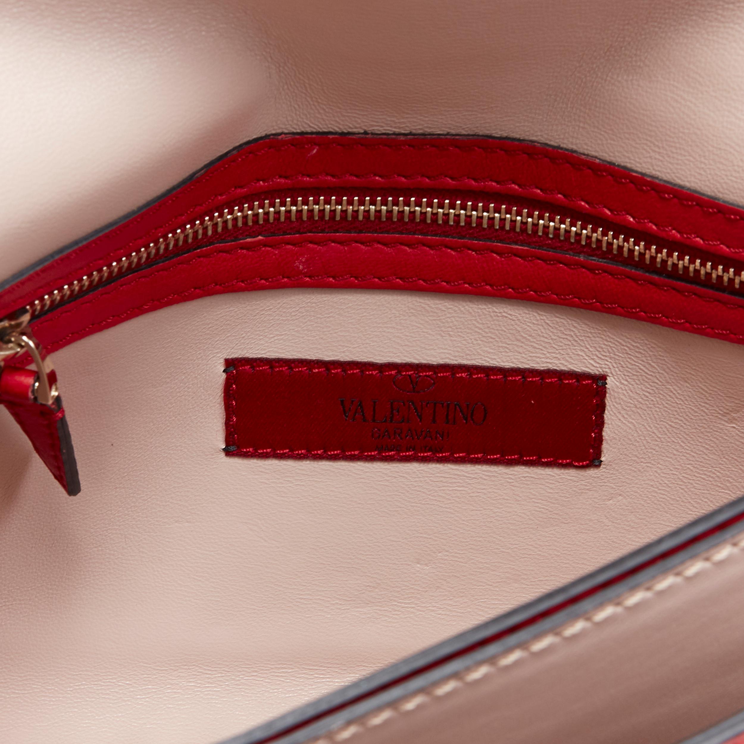 VALENTINO Rockstud red leather gold studded bordered wristlet flap clutch bag 5